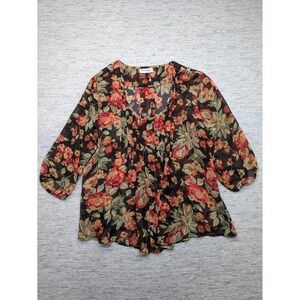 NorthStyle Womens Floral Button Shirt Size 2X Pintuck Sheer Mature‎ Boho Cottage